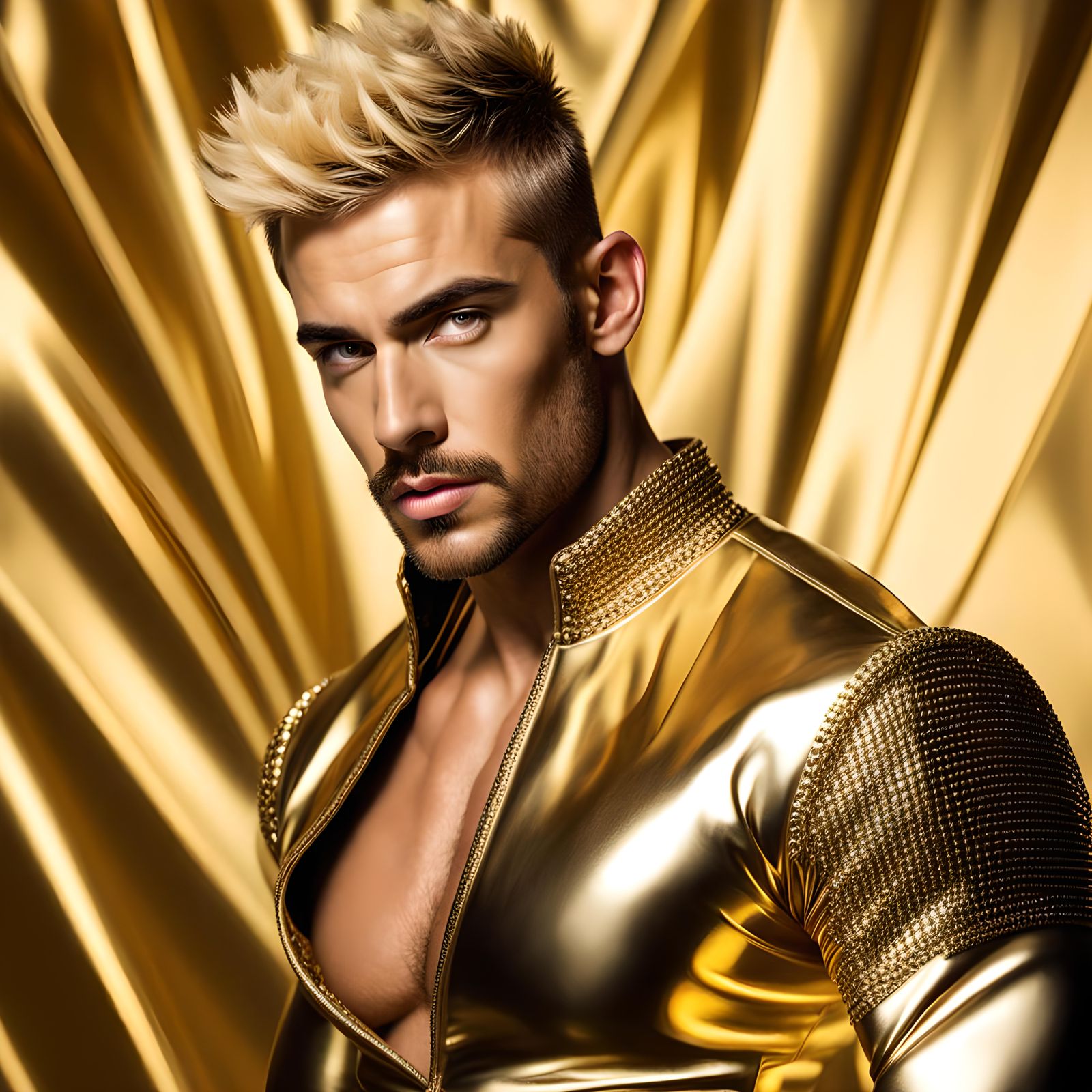 Hypermuscular Gold Model in Corset and Thong