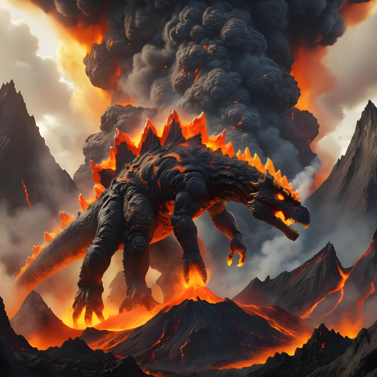 Fiery Kaiju Emerges from Active Volcano