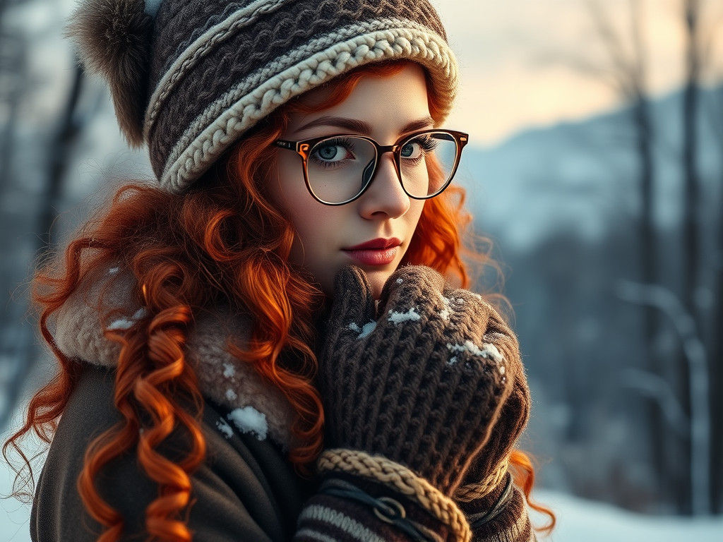 Red-Haired Woman in Snowy Appalachia, Detailed Matte Paintin...