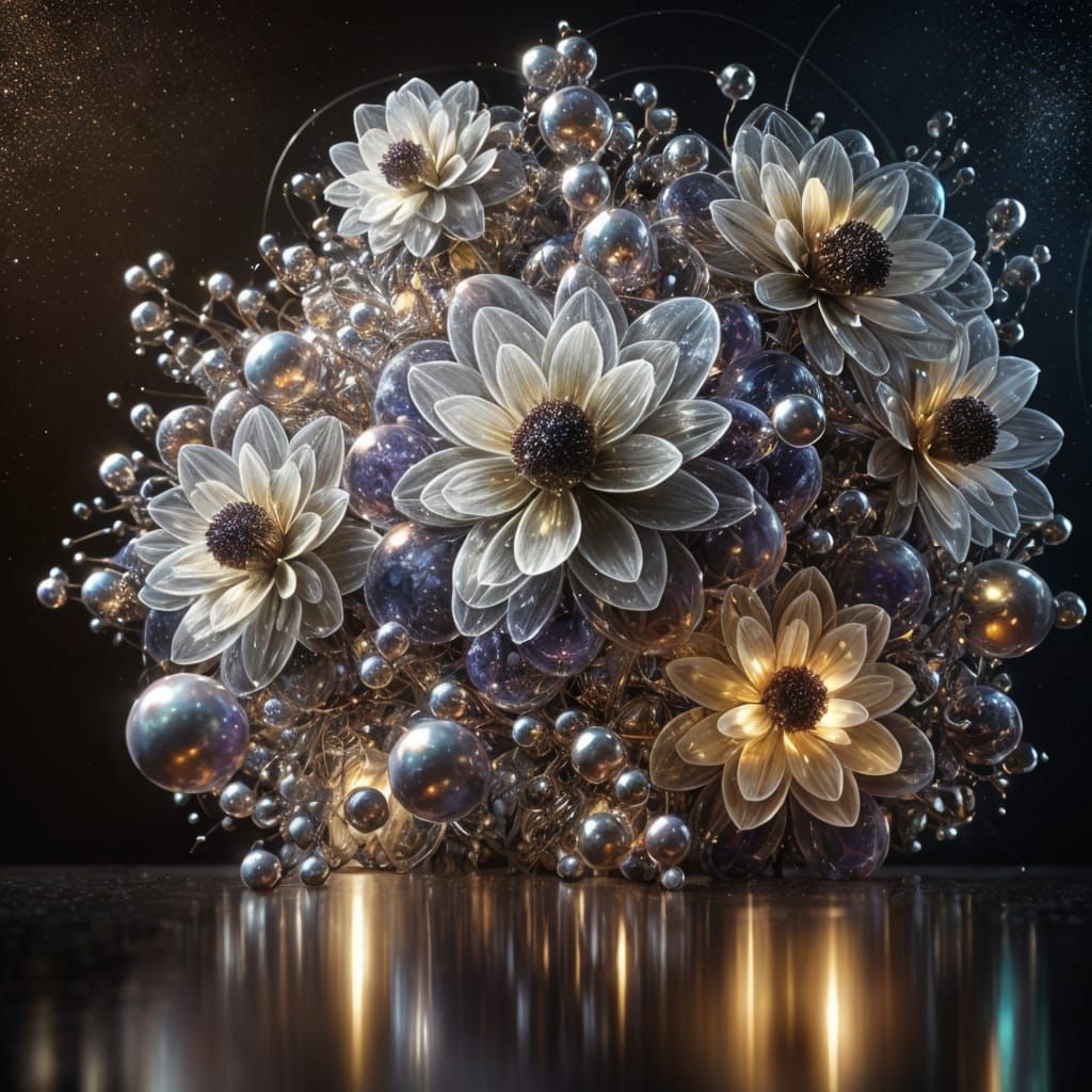 Glistening Flowers Made of Iridescent Spheres