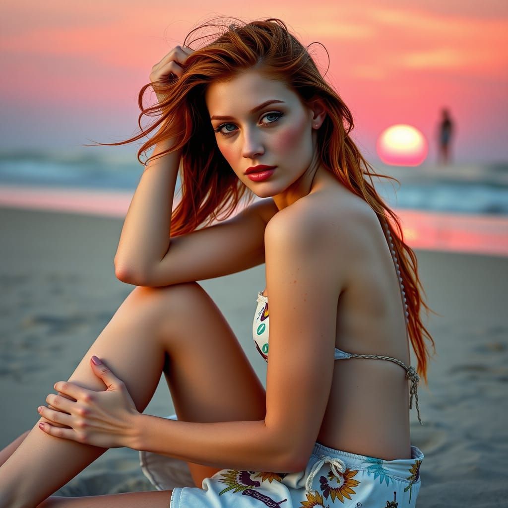 Ethereal Beachside Beauty in Vibrant Sunset Colors