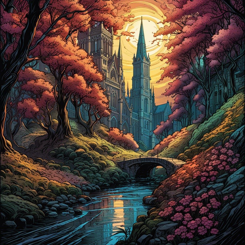 High Gothic Spring Sunlight in Comic Book Art