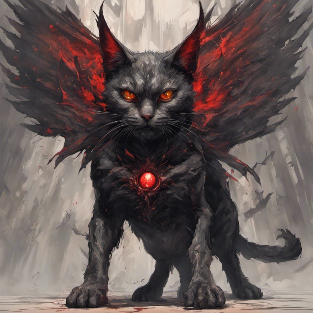 Evil One-Eyed Devil Cat in Dark Fantasy Style