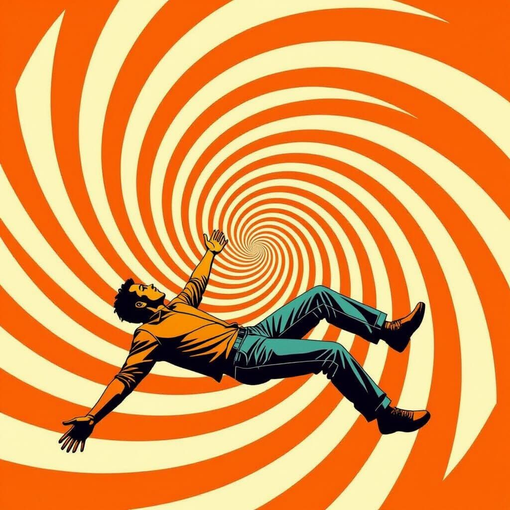 Human Figure Falling Through Op Art Spiral