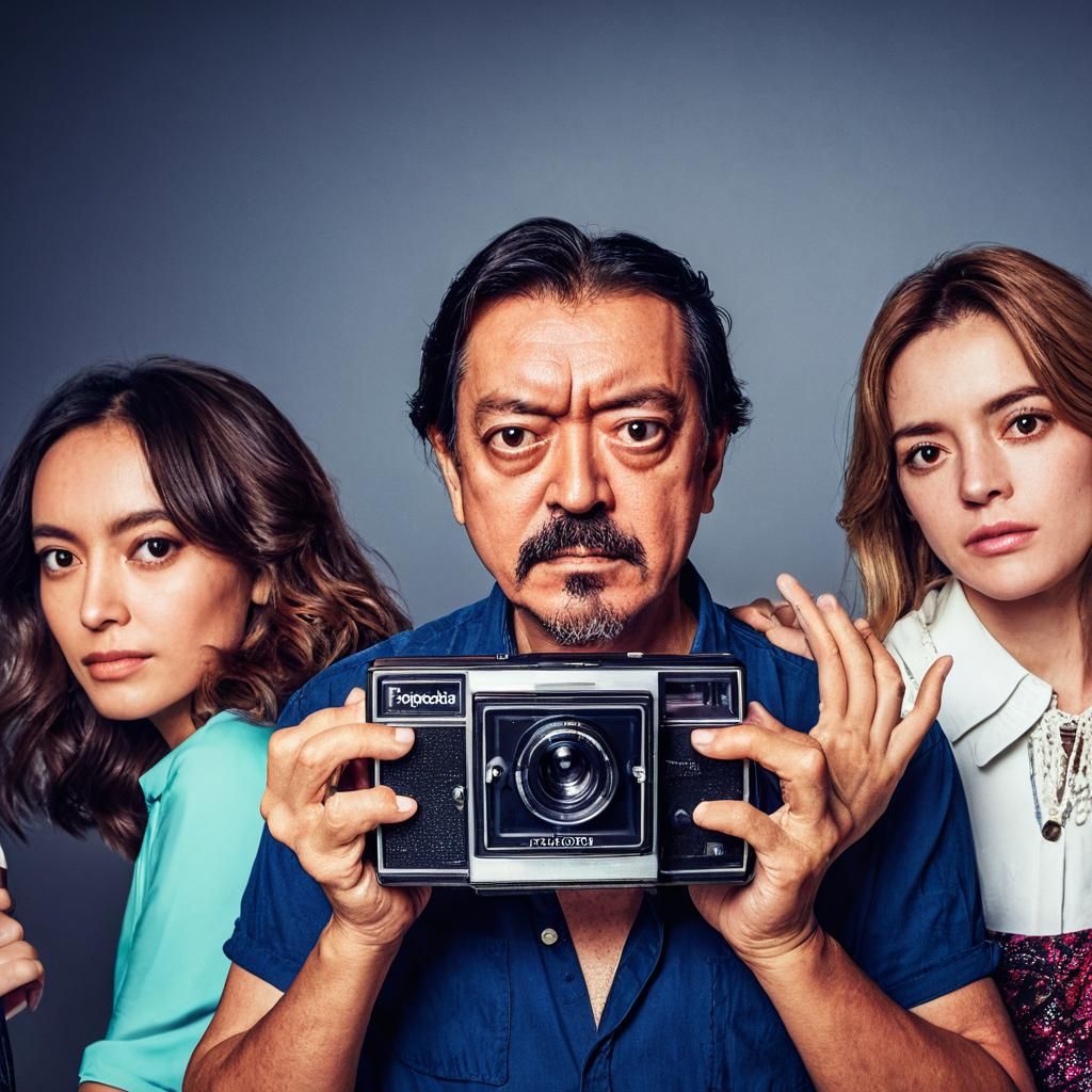 Photographer Portrait with Polaroid Camera and Models