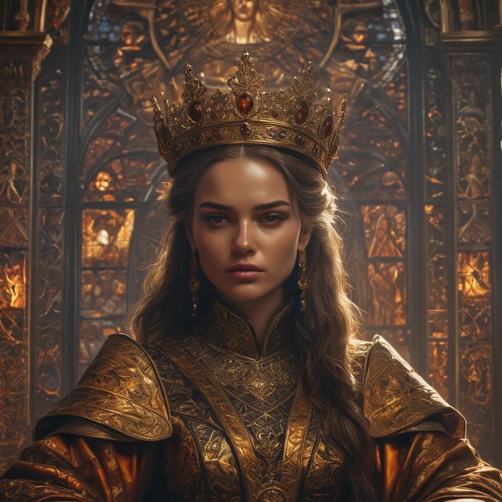 Fierce Young Queen Portrait in High Fantasy Style