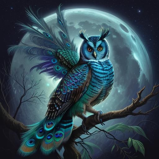 Peacock Owl Hybrid in Comic Book Art