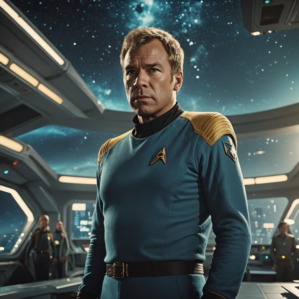 Captain Kirk on the Bridge: Cinematic Film Still