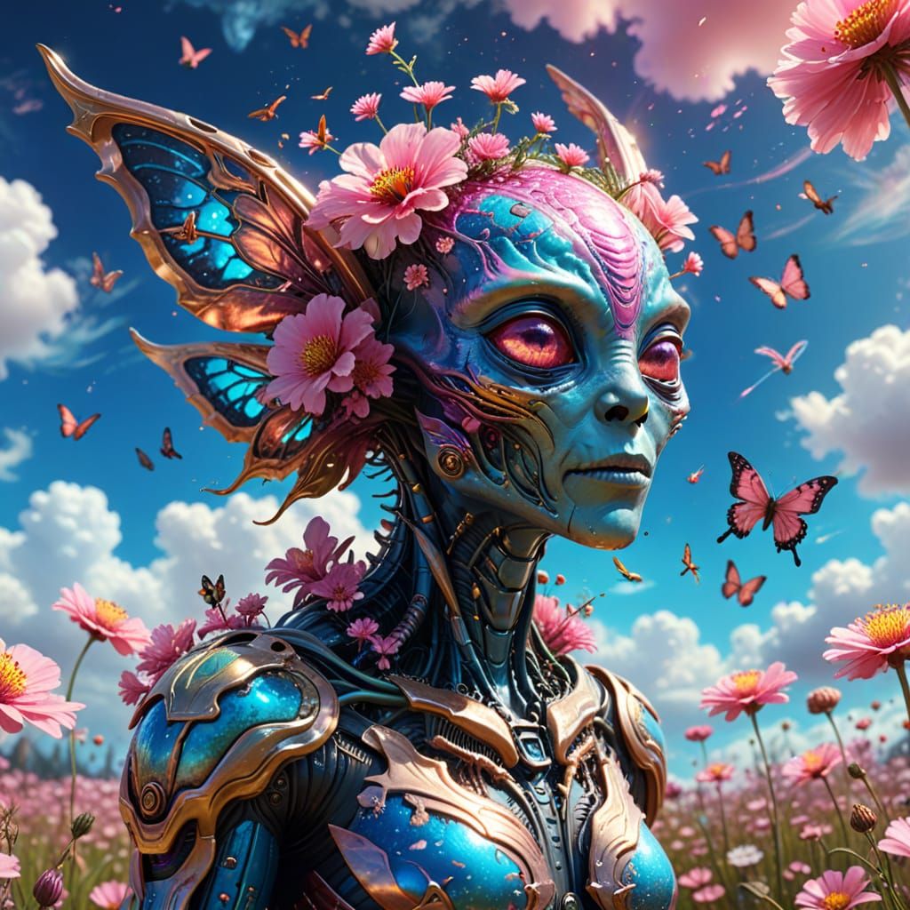 Alien in a Flower Meadow: Digital Painting