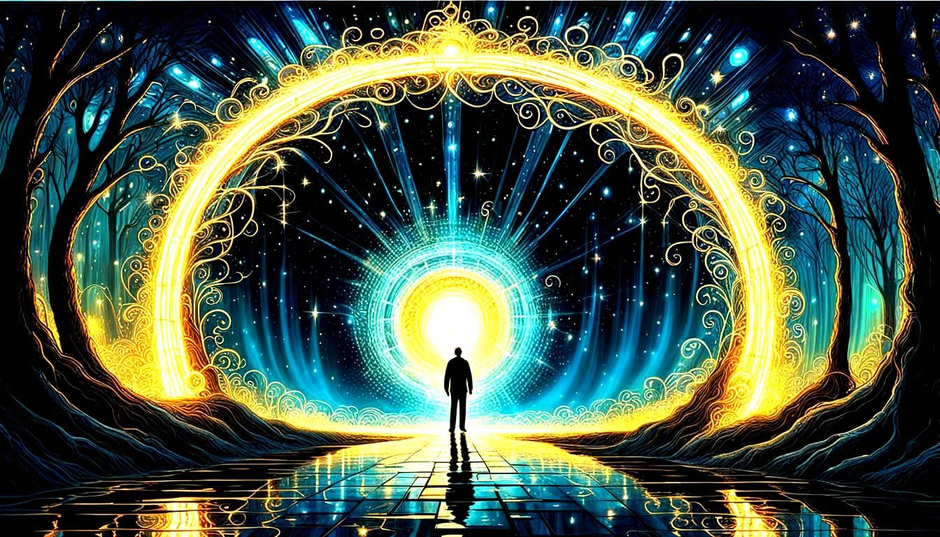 Scintillating Platinum Gateway Portal in Magic Realism