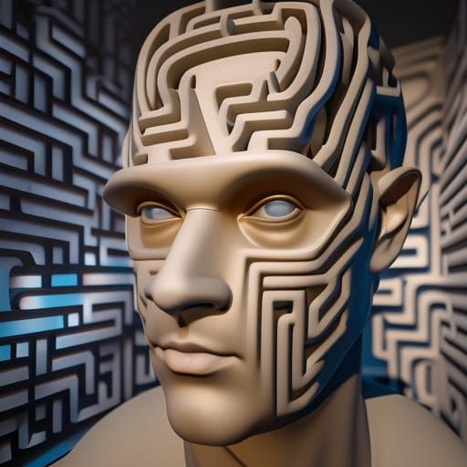 Surreal Maze Head Portrait in ZBrush Style