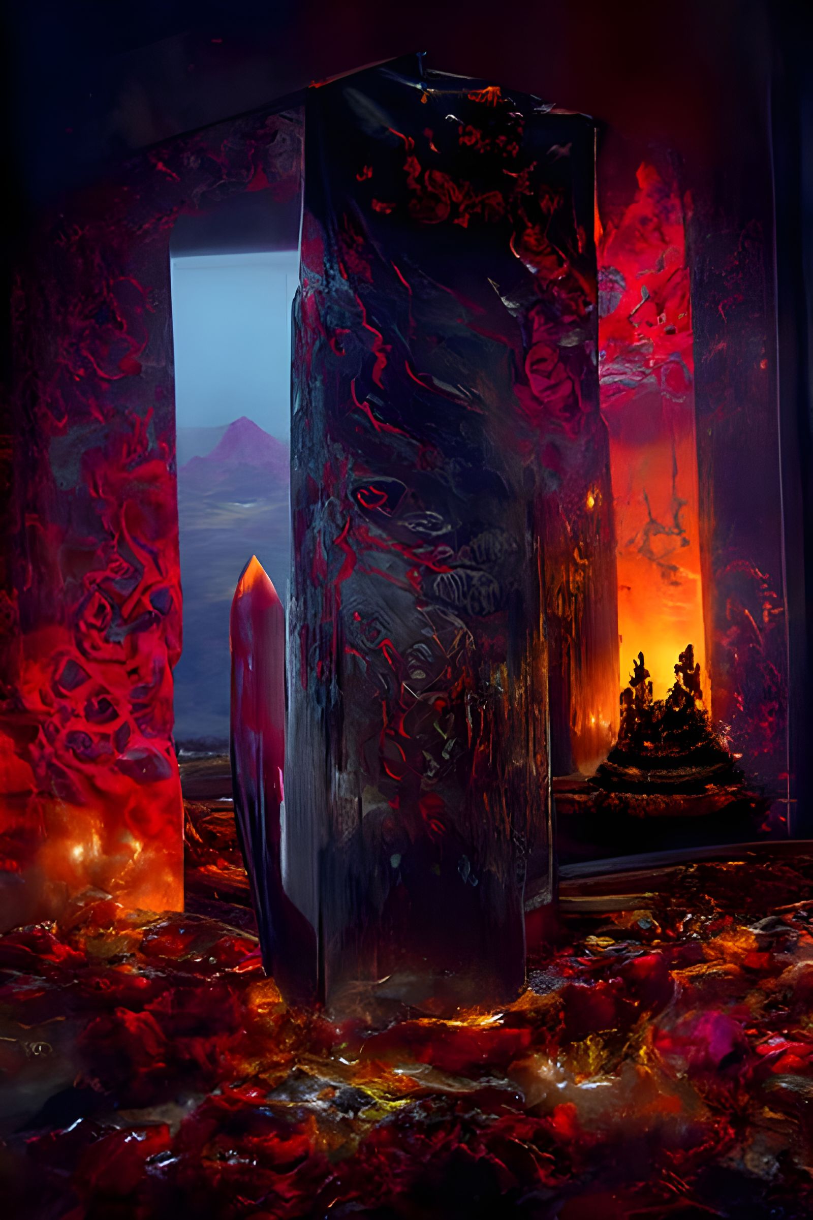 Blood Monolith Chamber: Sci-Fi Fantasy in Ukiyo-e Style