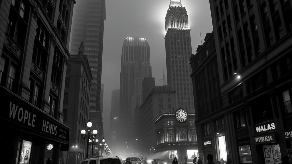 1920s New York City Street Scene in Film Noir Style