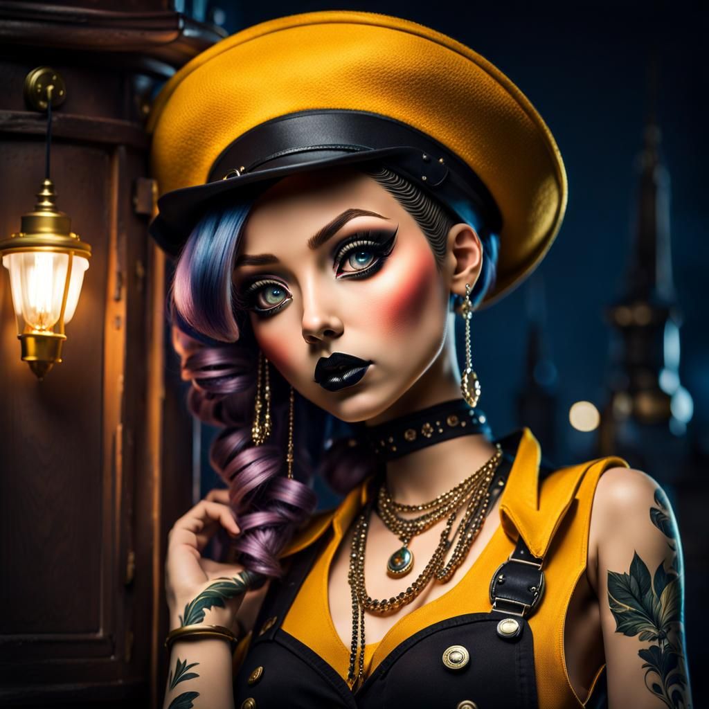 Punk Rock American Pinup Girl in Kawaii Style