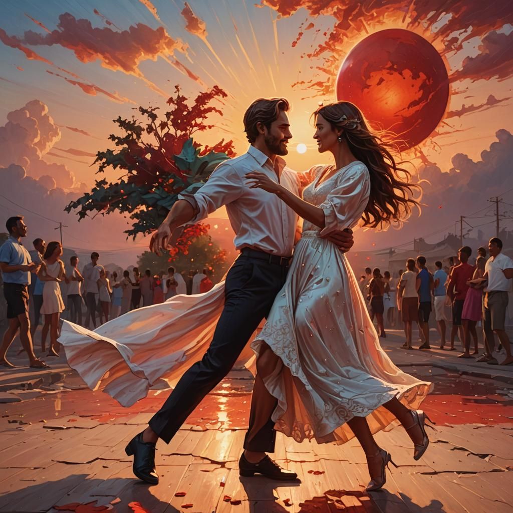 Couple Dancing at Sunset in Hyperrealistic Style