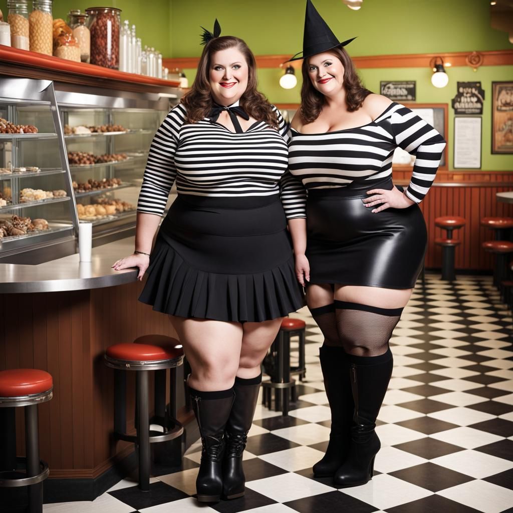 Attractive Obese Witch in Cafeteria Setting