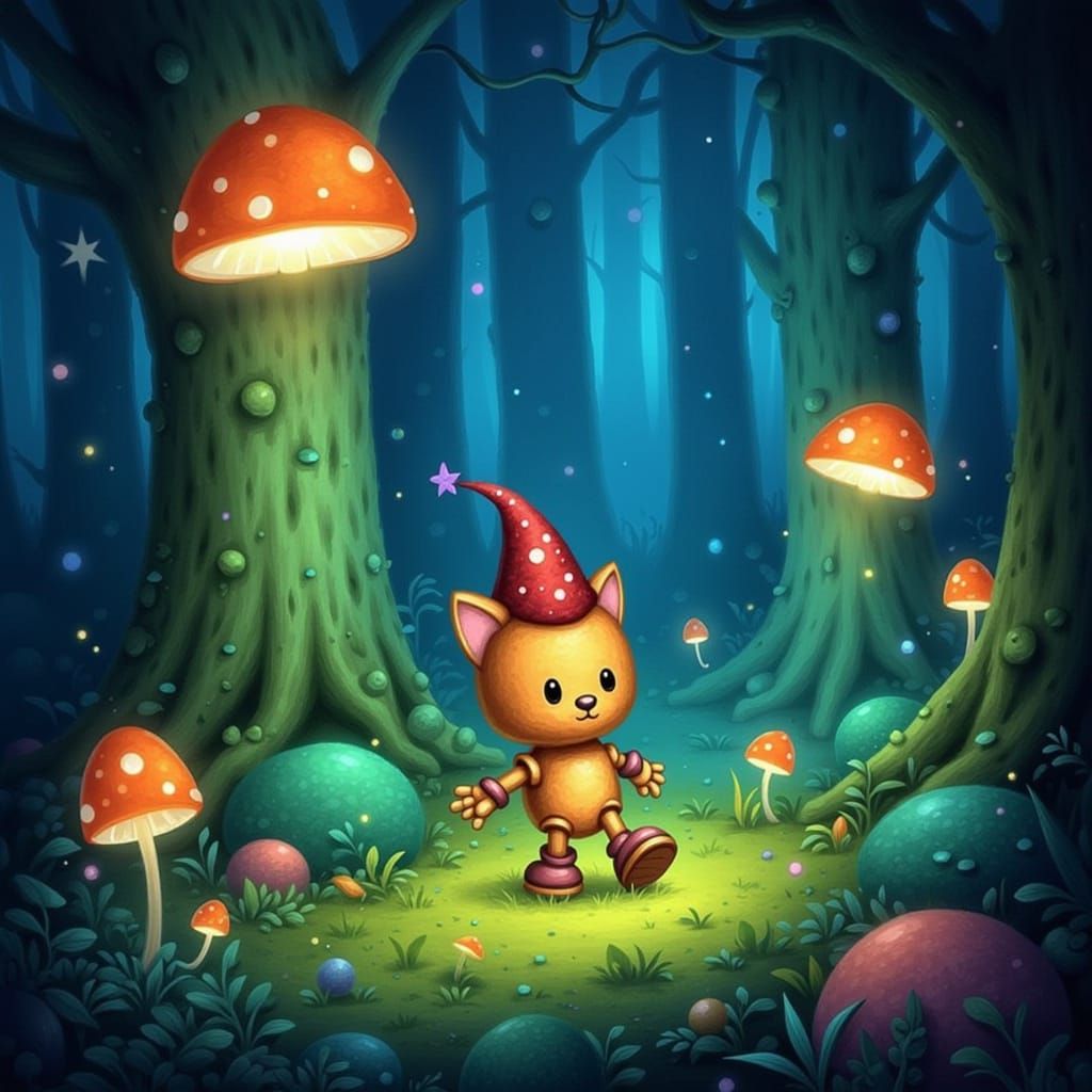 Kitten Wizard in Enchanted Forest Digital Painting