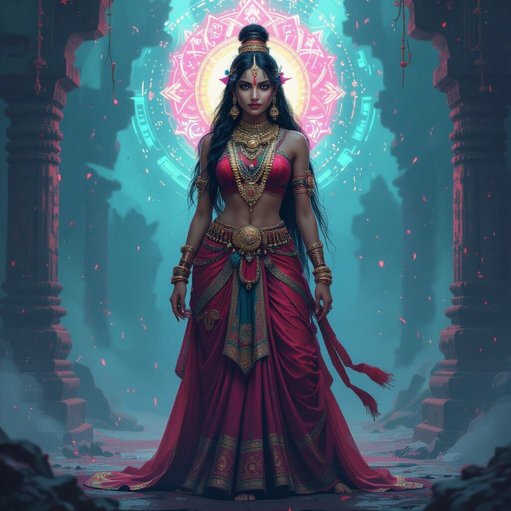 Cyberpunk Kali: Hindu Goddess in Futuristic Attire