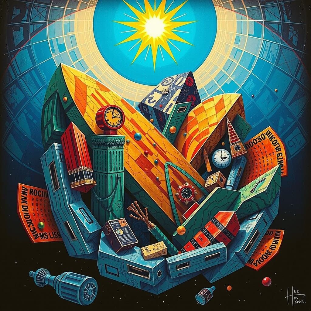 Geometric Art Deco Optical Illusion with Glitch Effects