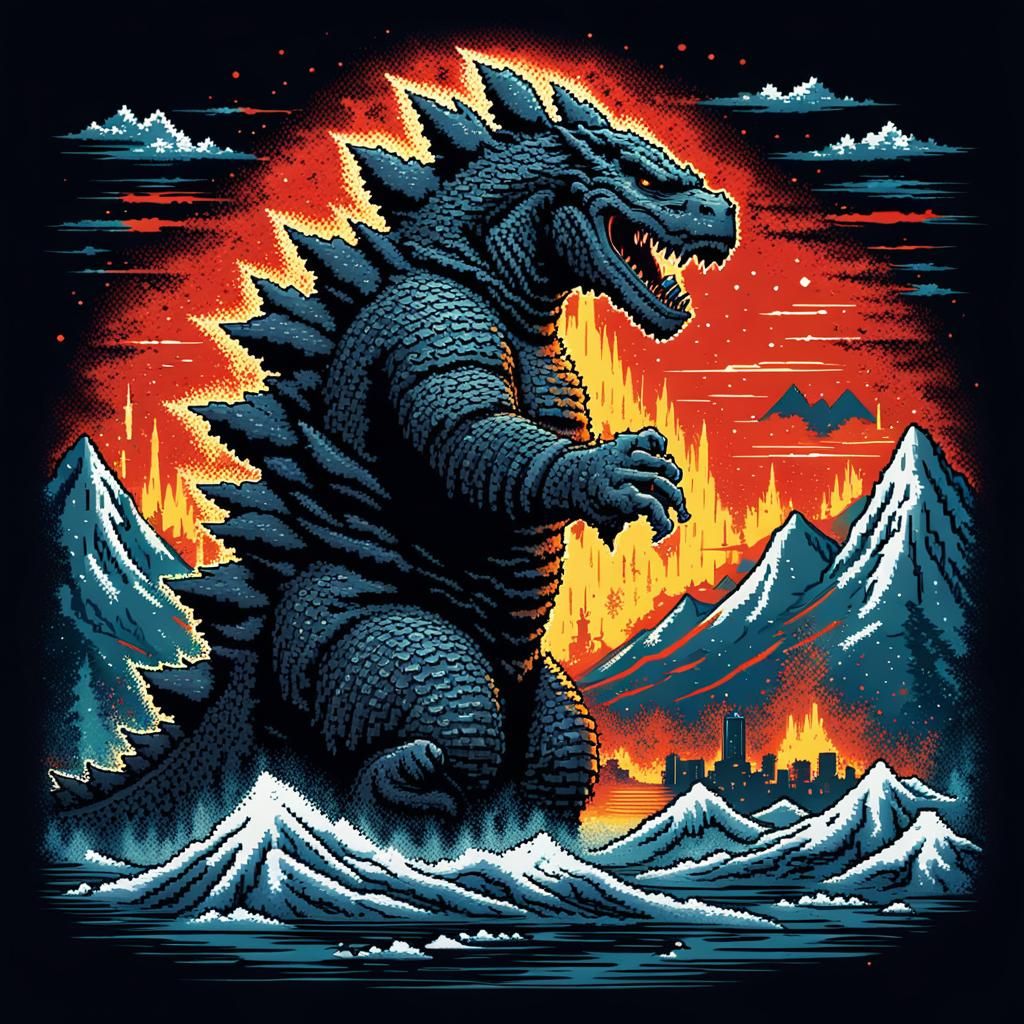Godzilla Ugly Sweater Pixel Art Design