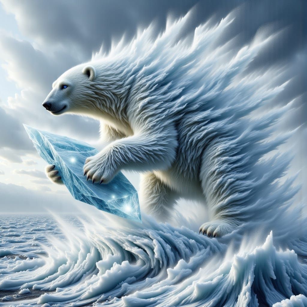 Polar Bear of the Frozen Tundra in Ice Crystal Style
