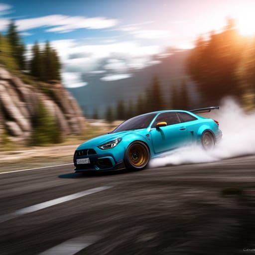 Drifting Car in Detailed Matte Painting Style