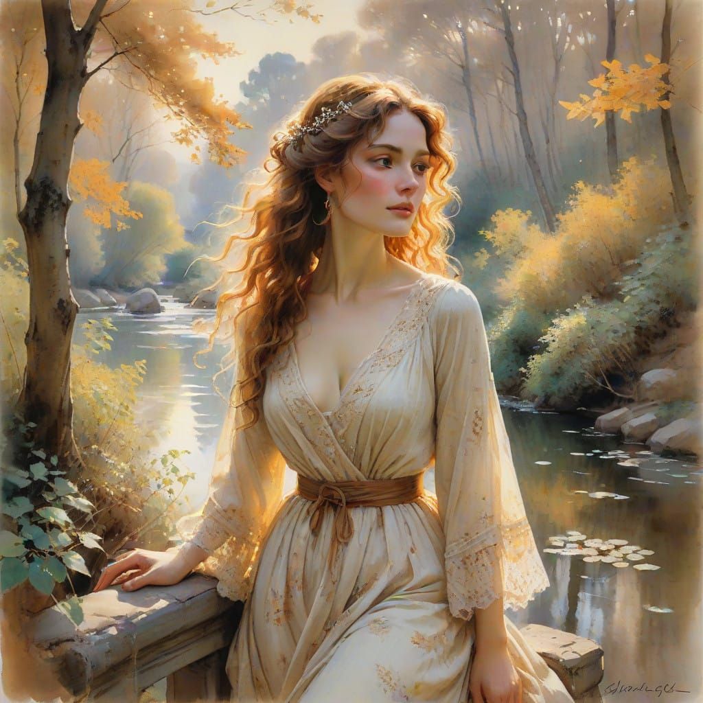 Ethereal Autumn Goddess in Warm, Earthy Hues