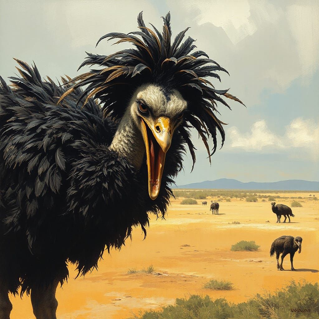 Menacing Ostrich with Sharp Talons on Savannah