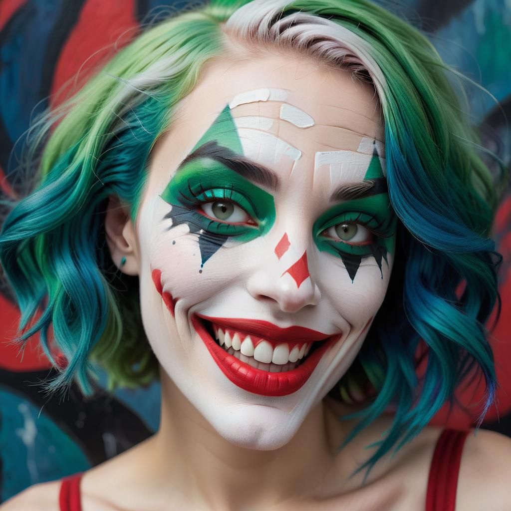 The Joker: Surreal Portrait in Expressionist Comic Style