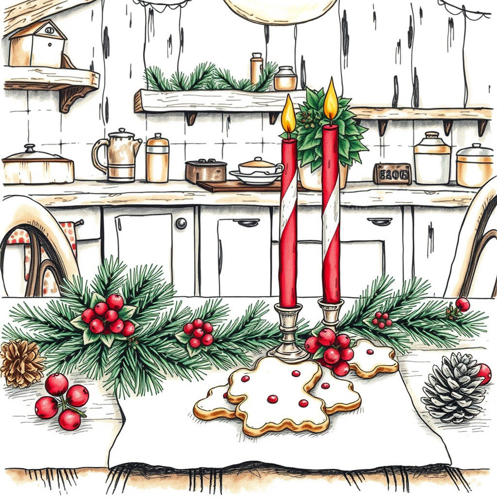Christmas Cookies and Candles in Rustic Storybook Illustrati...