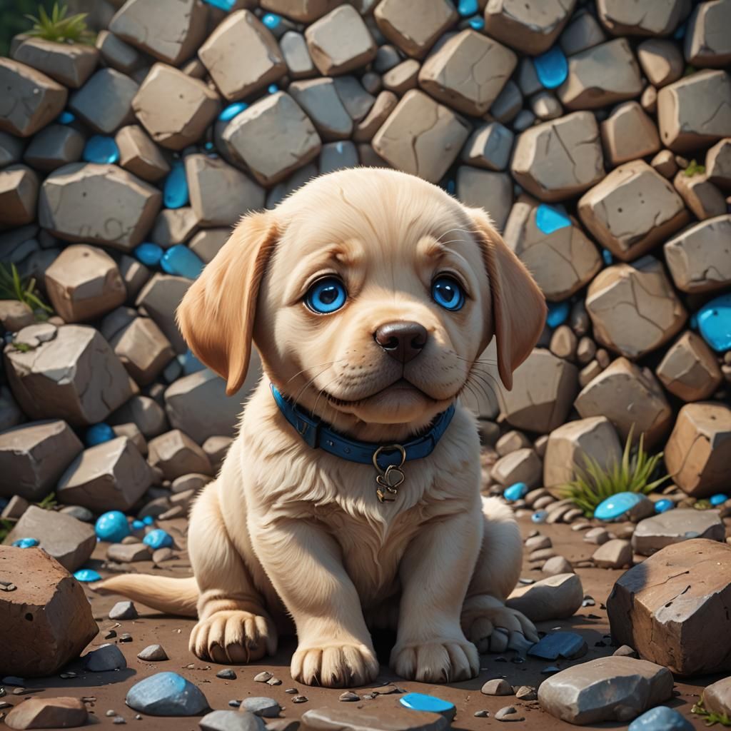 Adorable Cartoon Labrador with Big Head, Digital Art