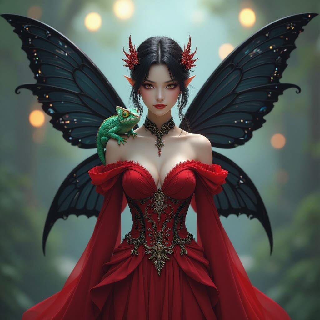 Futuristic Fairy with Chameleon, Final Fantasy Art