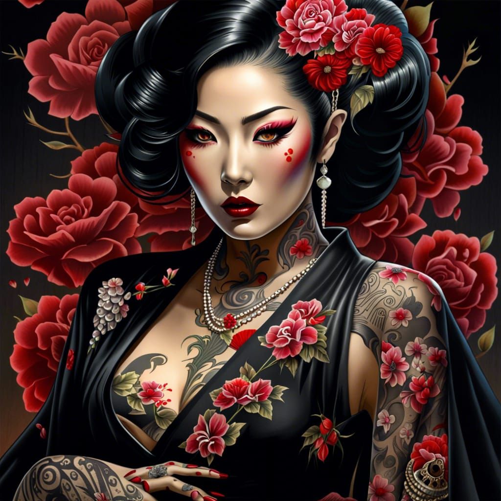 Japanese Zombie Pin-Up in Vintage Style