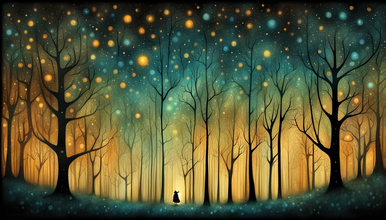 Enchanted Forest in a Surreal Folk Art Style