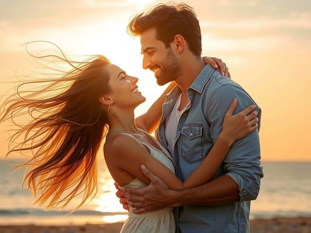 Joyful Embrace in Sunlight: Hyperrealistic Style