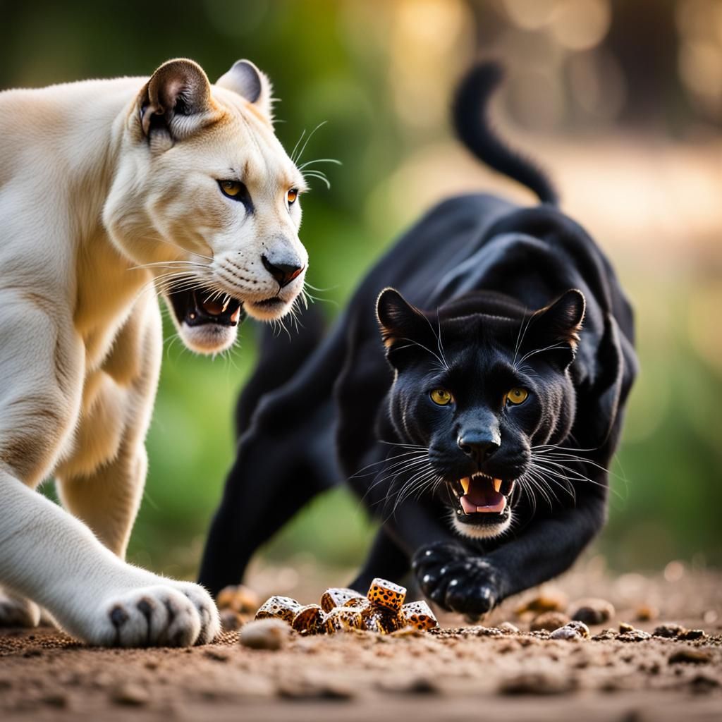 White Panther Playing with Black Panther