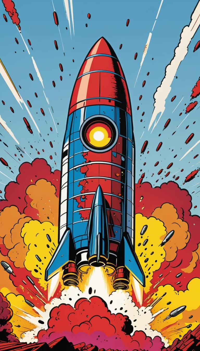 Vibrant Comic Poster of Rocket Exploding on Landing