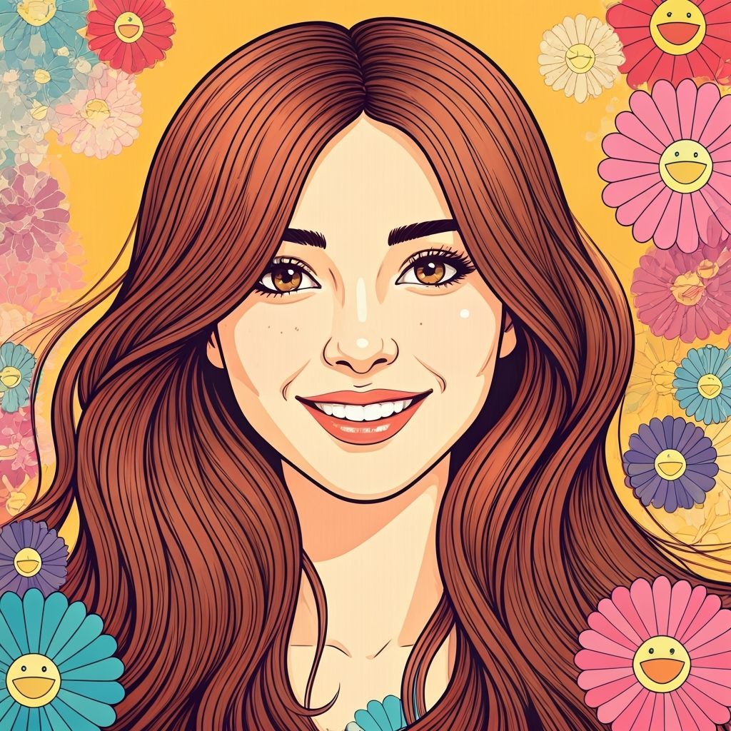 Smiling Woman in Floral Scene, Pop Surrealism