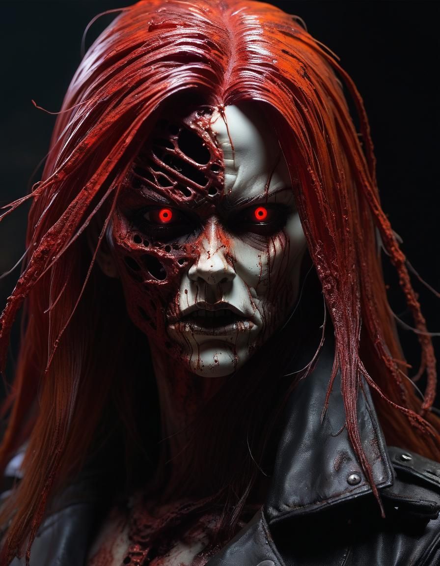 Aggressive vulgar stance, (vile:1.5) master (evil:1.3) onyx rusted hellion; eyes crimson, putrid long hair, Unreal Engin...