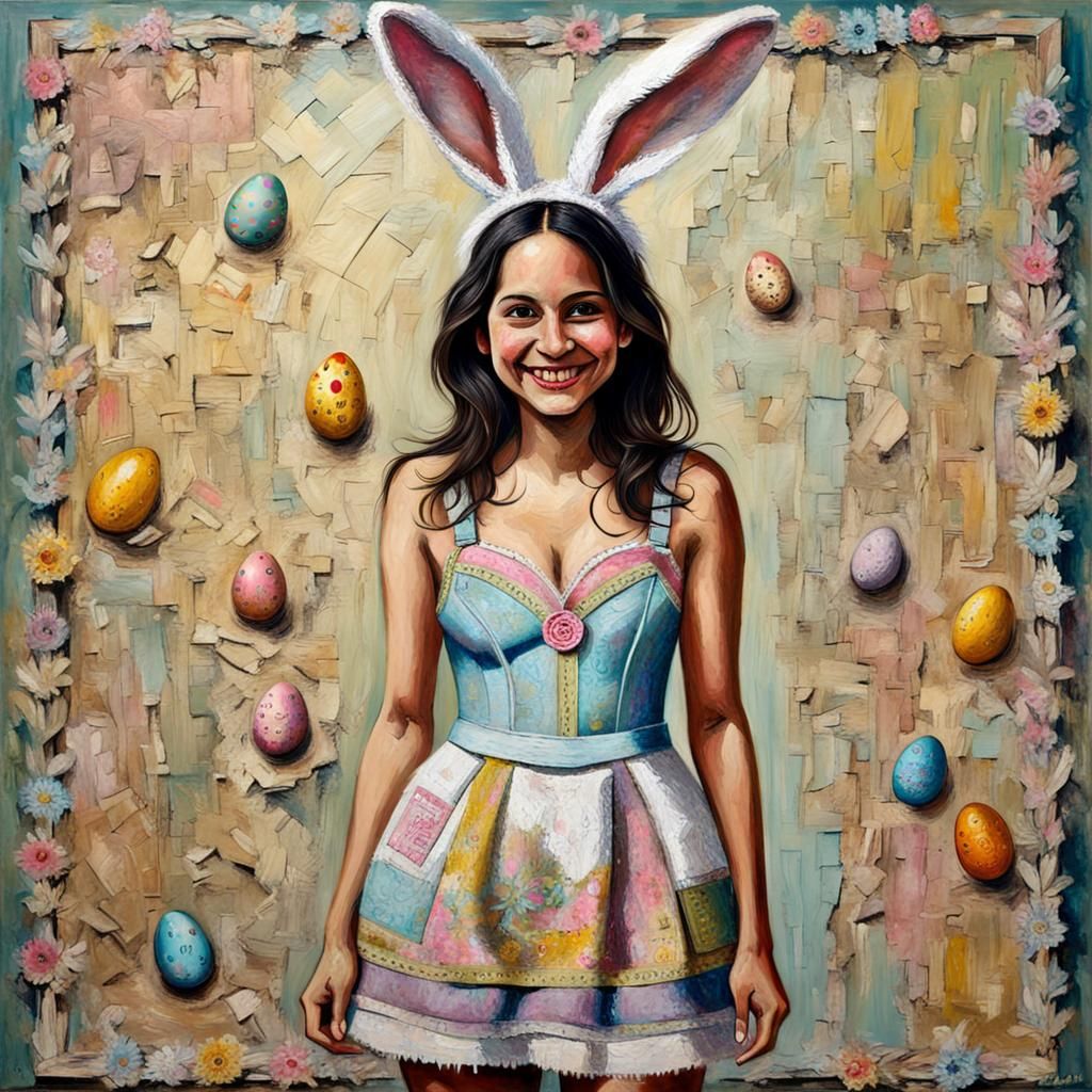 Eerie Easter Bunny Portrait as Oil Painting