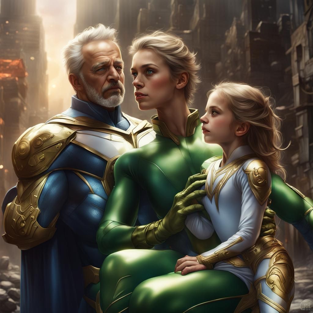 Superhero Father Teaches Daughter Transformation, Matte Pain...