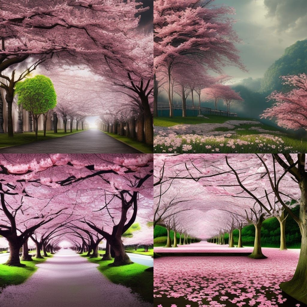Stunning Cherry Blossom Trees Digital Painting