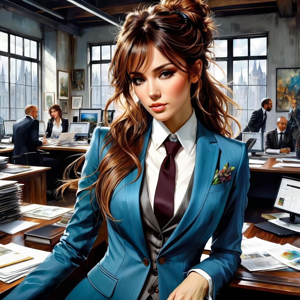 Fairytale Woman in Office, Arthur Rackham Style