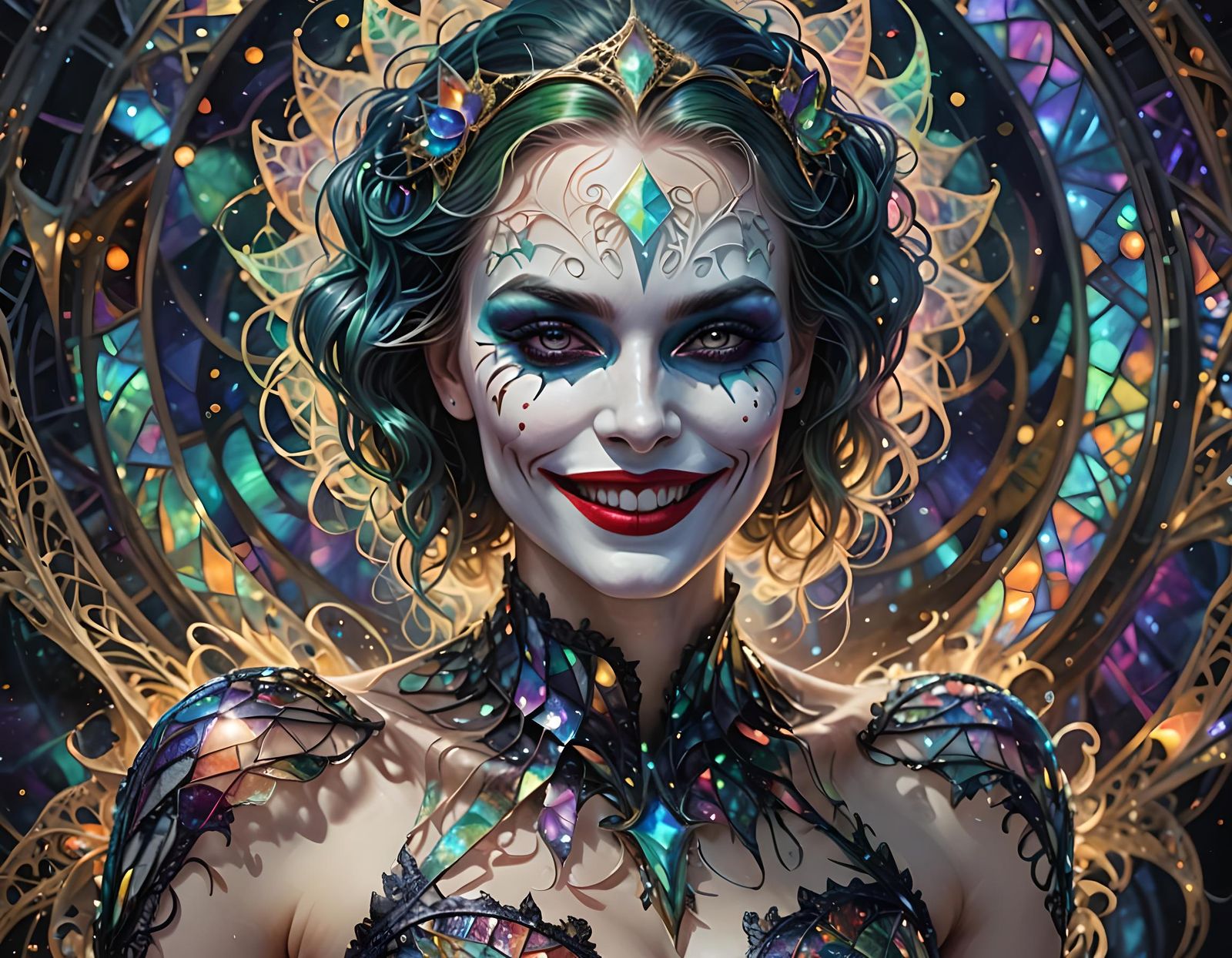 Woman with Joker Smile in Hyperdetailed Digital Art