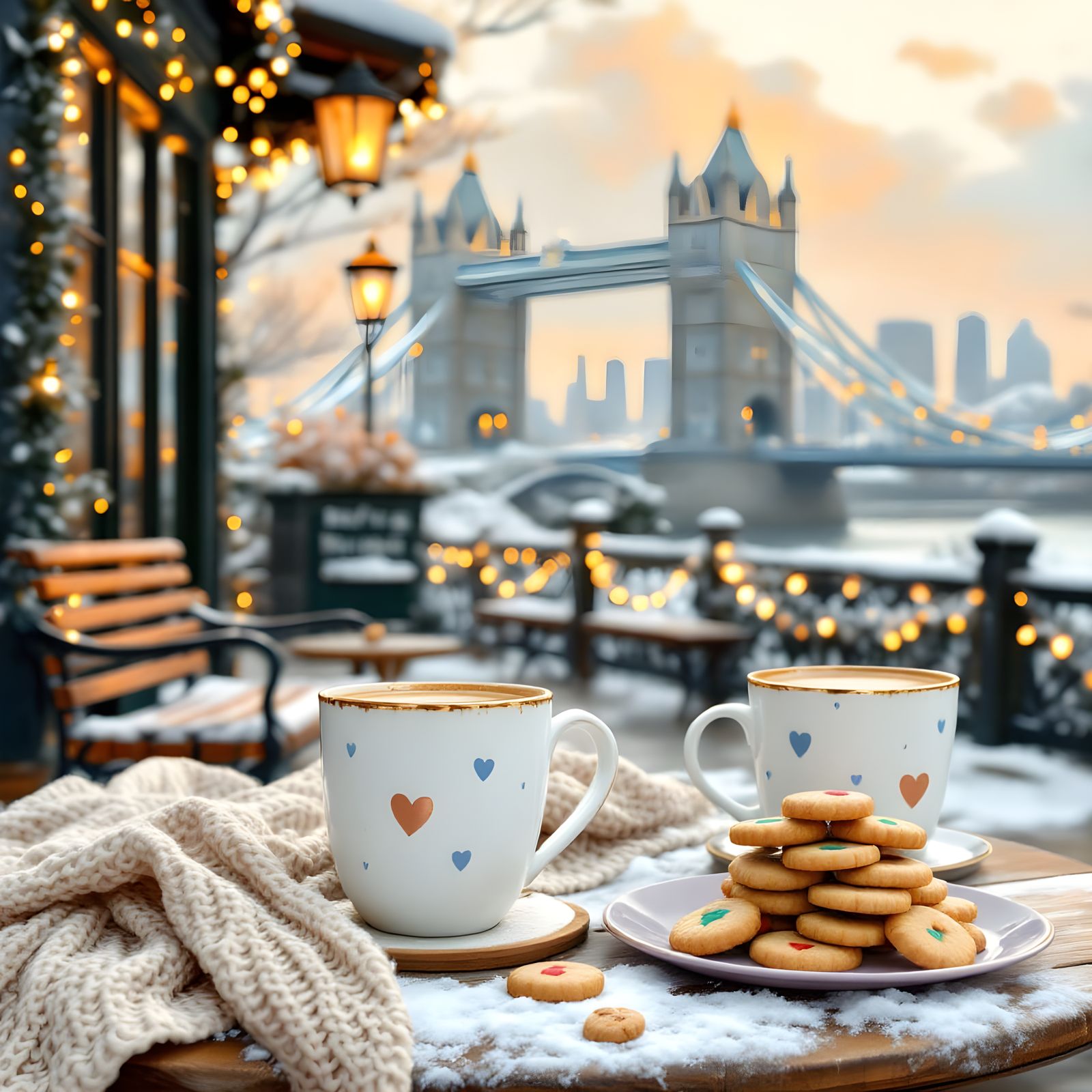 Cozy Winter Cafe Scene in Urban Setting