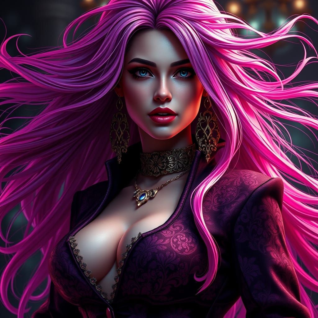 Female Mafia Boss Portrait in Dark Fantasy Style