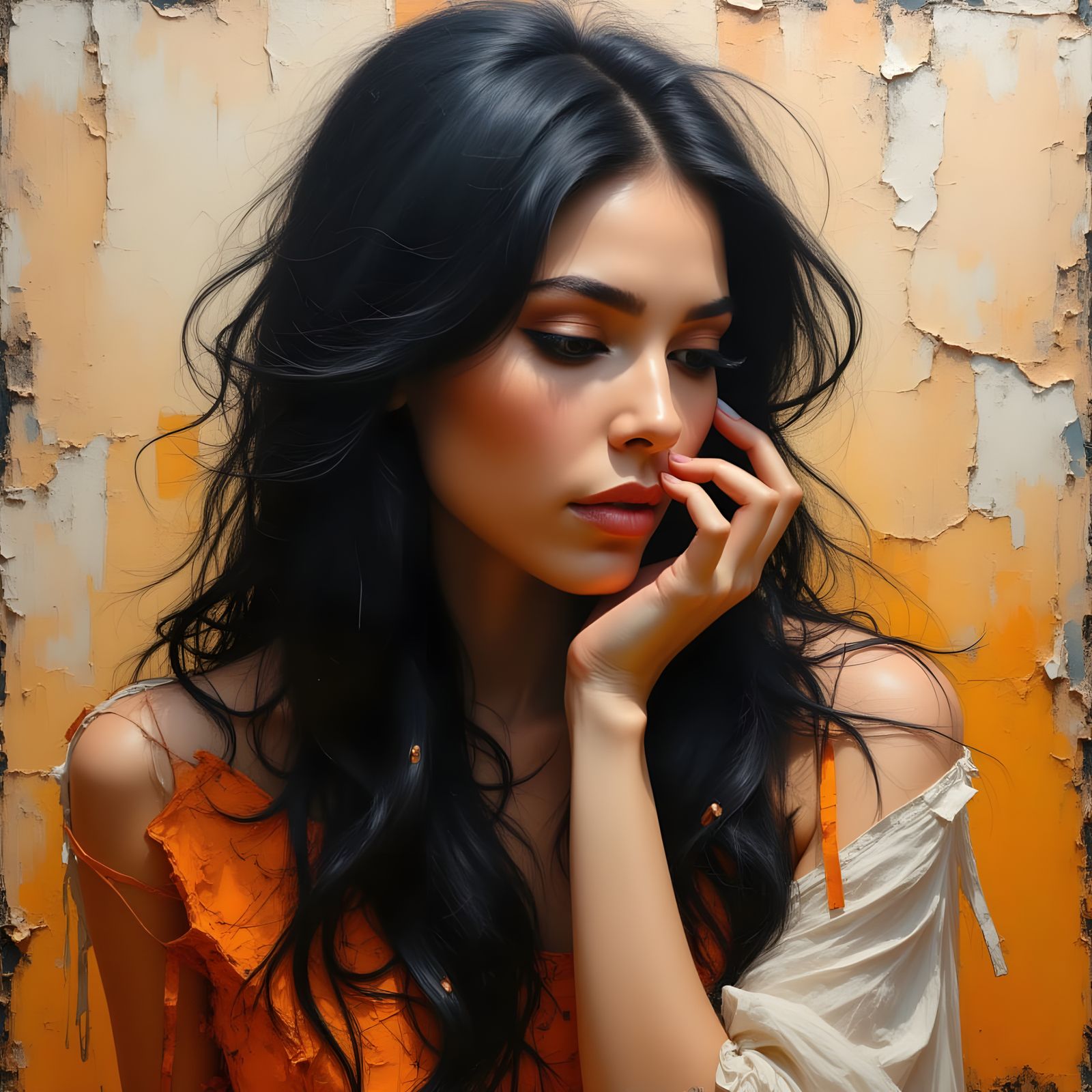 Impasto Oil Painting of a Contemplative Woman