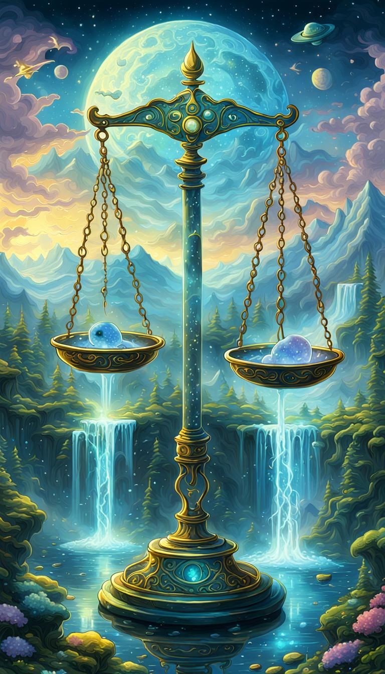 Alien Justice Tarot Card in Cartoon Style