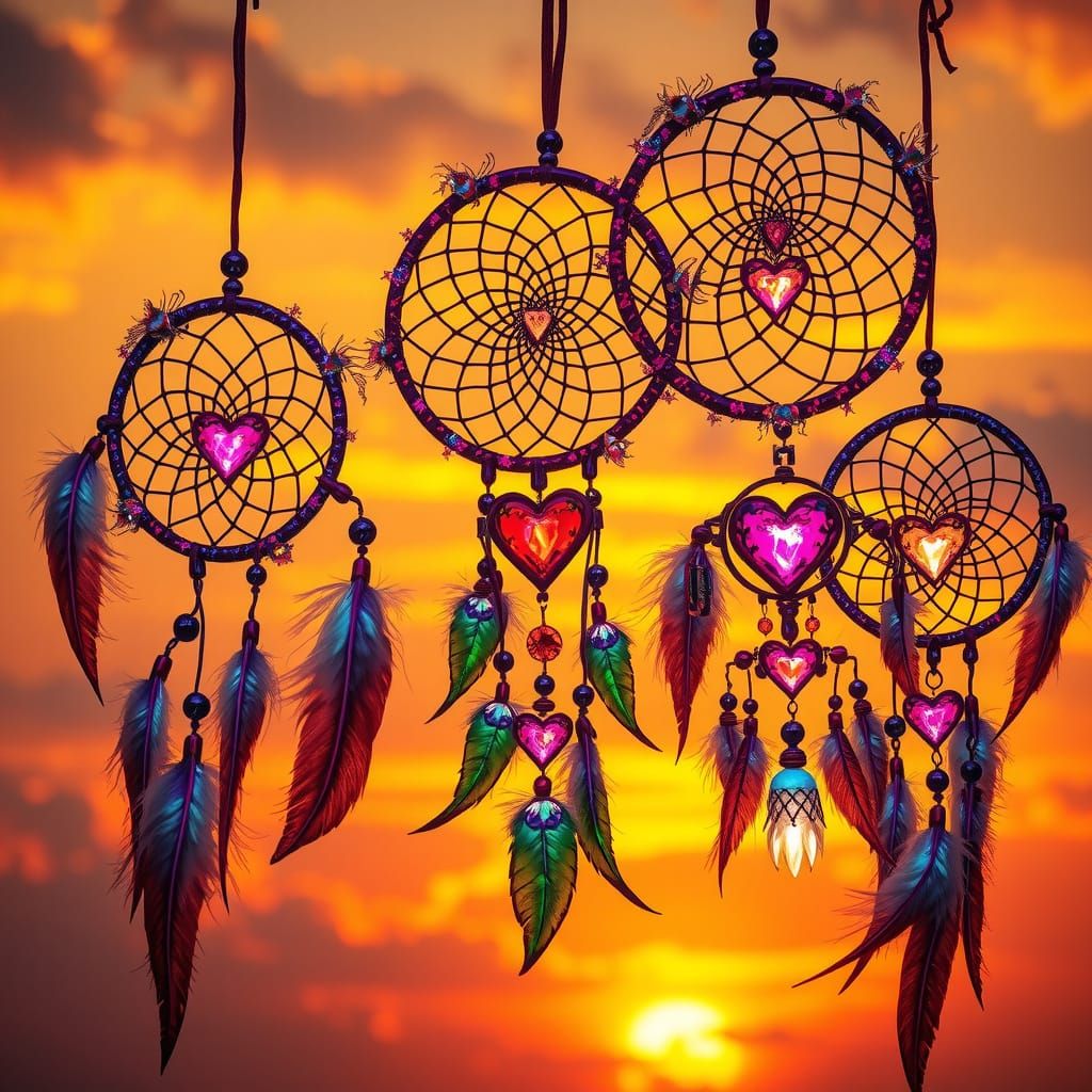 Dreamcatcher Mosaics in Vibrant, Kaleidoscopic Orange Sky