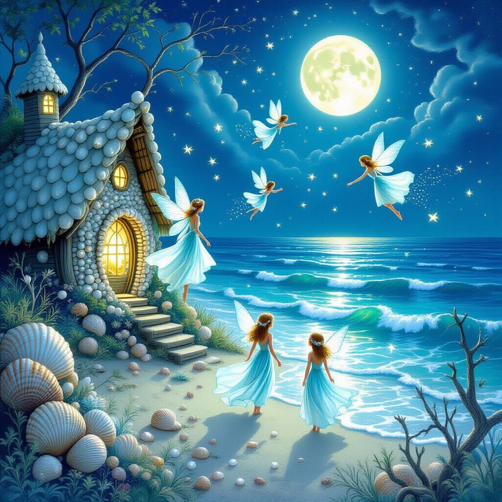 Magical Fairy World at Night in Pastel Colors
